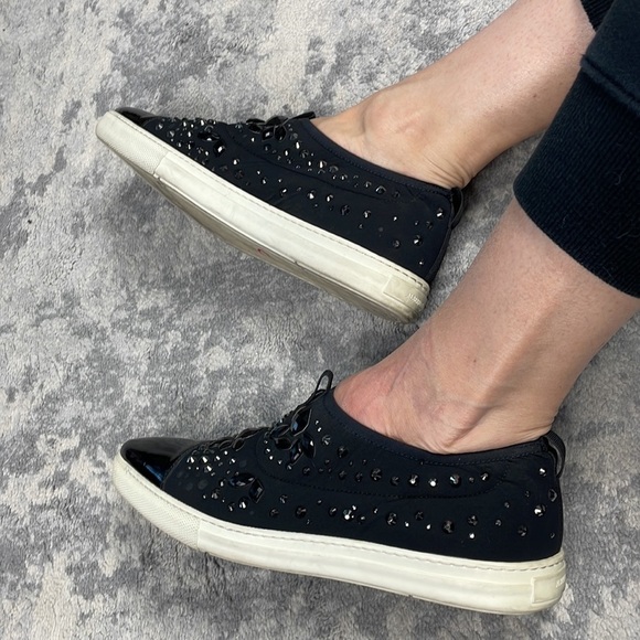 Alberto Guardiani Pull On Sneaker Patent Leather Cap Toe Jewel Studs Black 39 - Picture 16 of 17